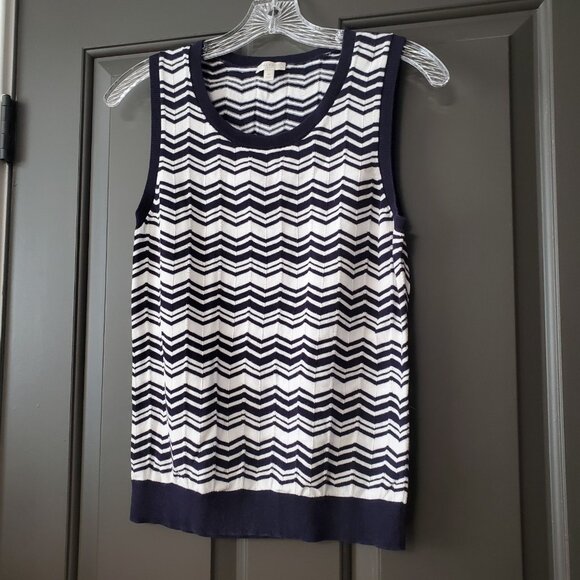 Talbots Womens Sweater Vest Size M 100% Cotton Blue White Chevron Preppy Casual - Picture 7 of 11